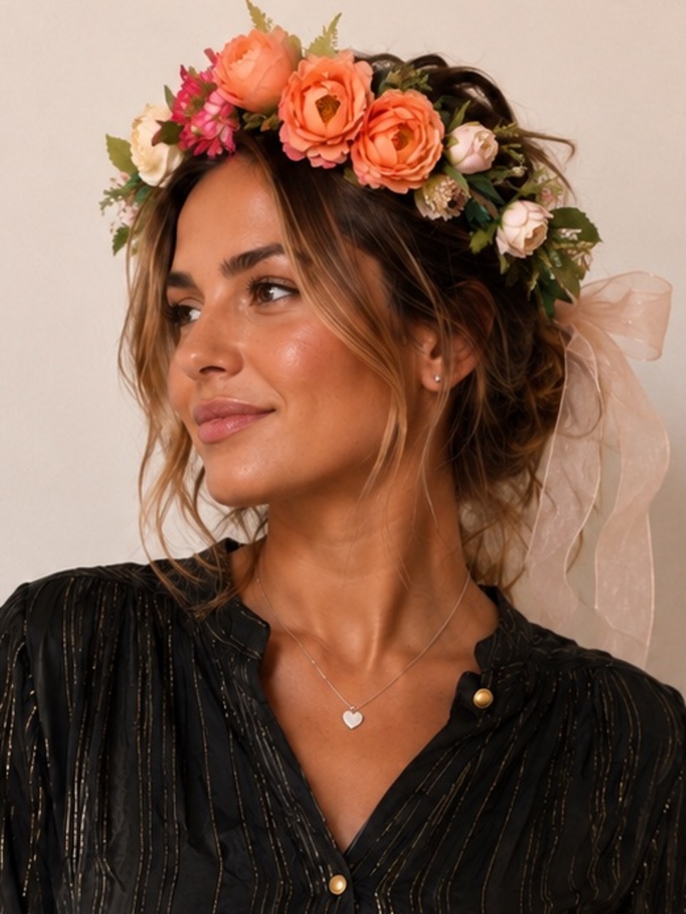 Peach & Coral Floral Crown Headband